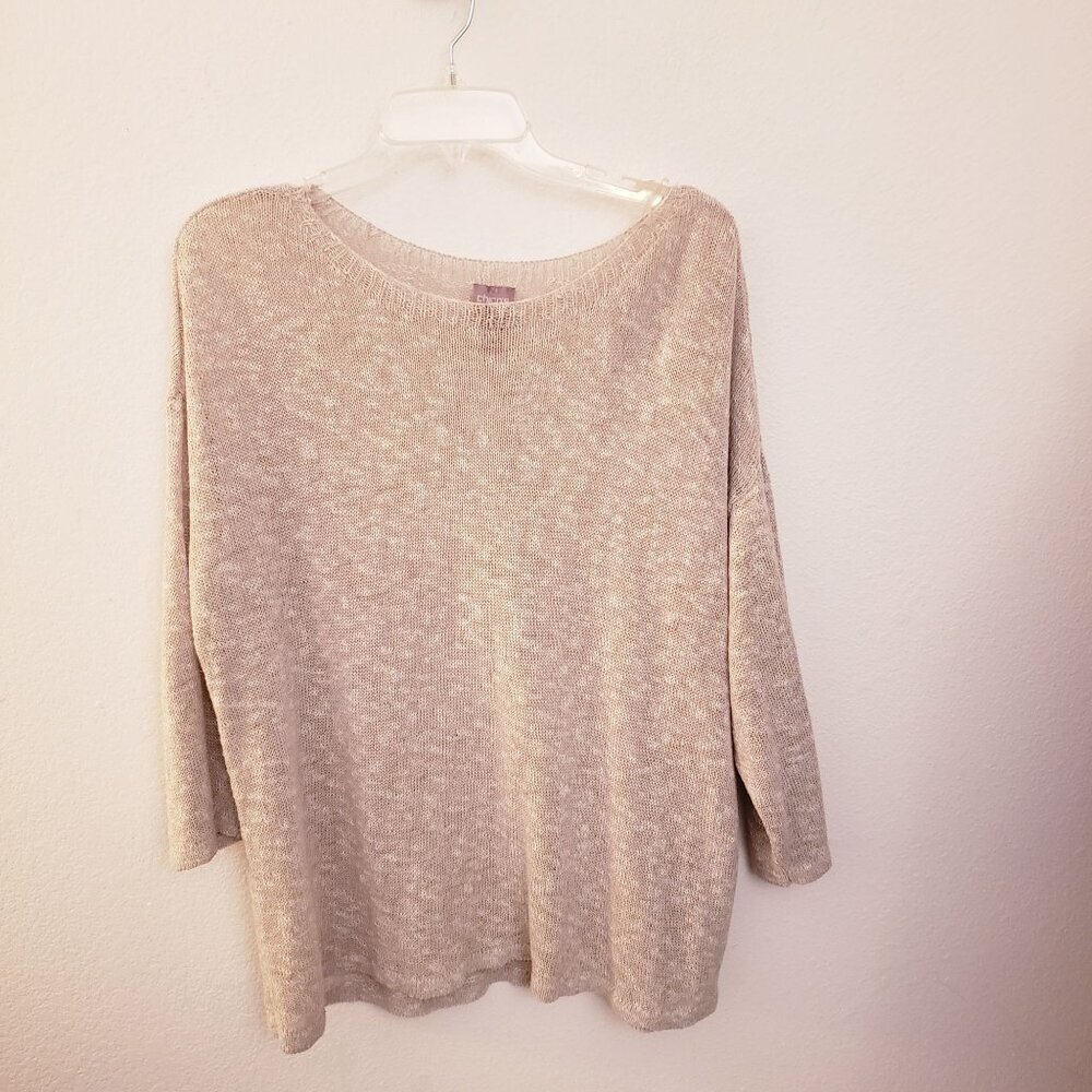 Chico's Relaxed Fit Beige Cotton Blend Pullover with Boatneck Size 3=XL EUC